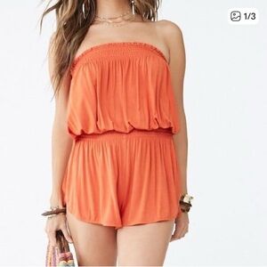 Forever 21 Bright Orange Textured Romper